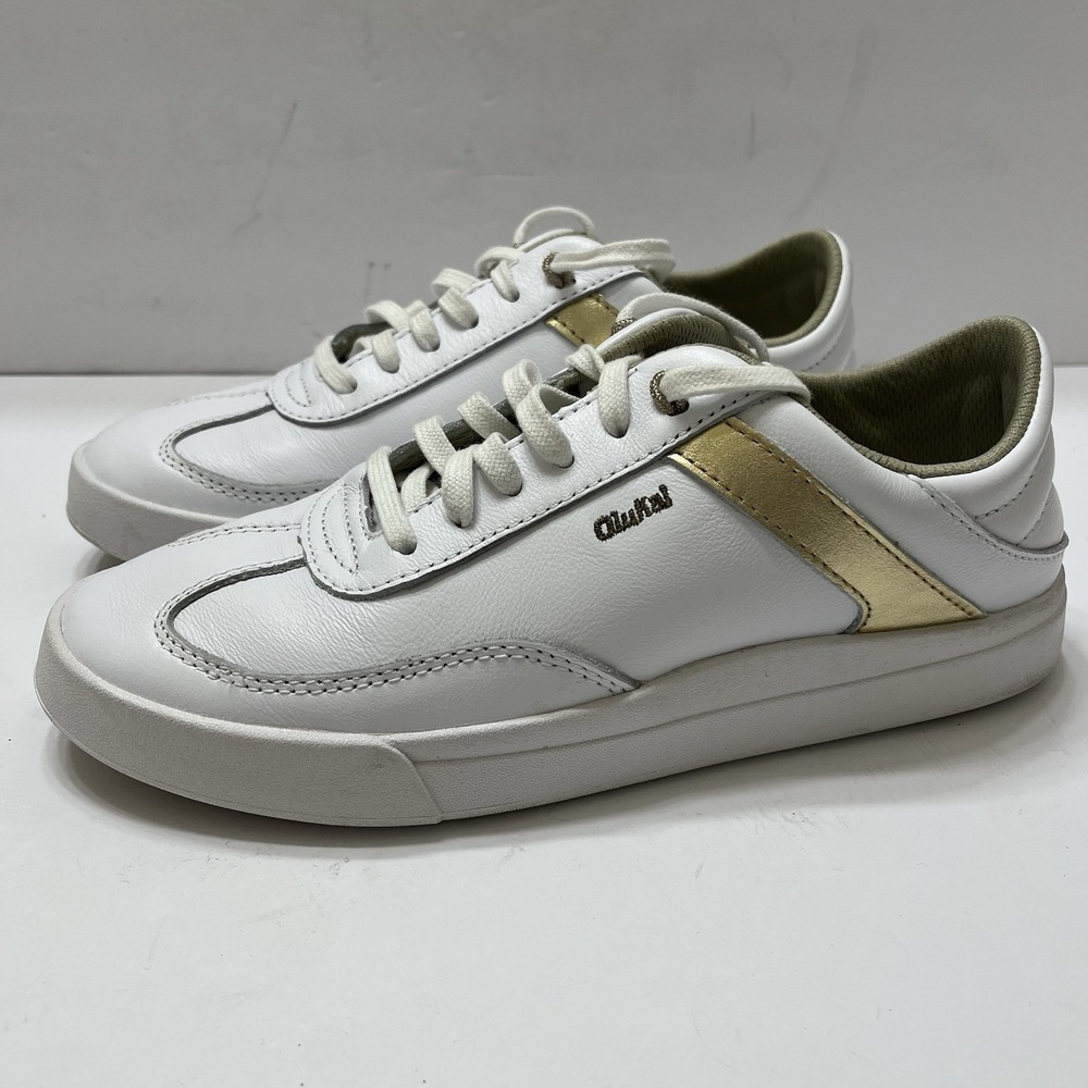 Olukai Ha'upu Women's Sneakers White Leather Gold Trim Size 7 Casual Comfort